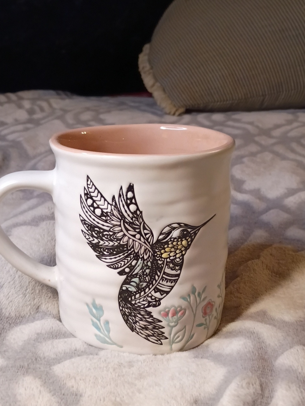 Ceramic Hummingbird Mug with Pink Interior